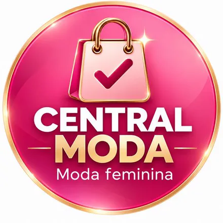 Foto do grupo Central Moda: sacola rosa com um sinal de certo, num círculo pink com aro dourado